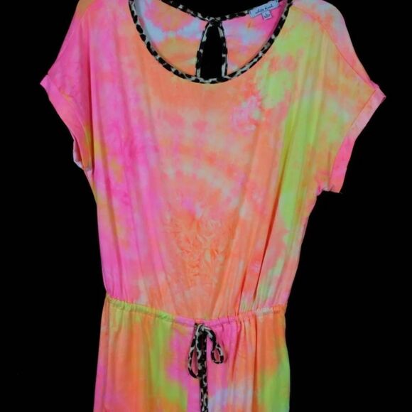 WHITE BIRCH LEISURE ROMPER TIE DYE LEOPARD TRIM SIZE LARGE NWOT - Picture 11 of 11